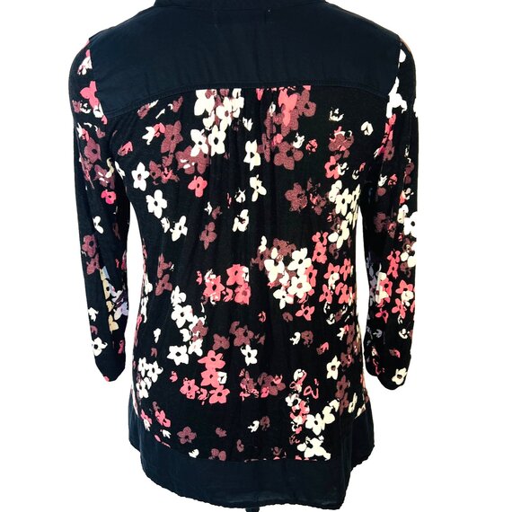 Anne Klein Womens XL Tunic Floral Print 3/4 Rolltab Sleeve Henley Neck - Picture 7 of 11